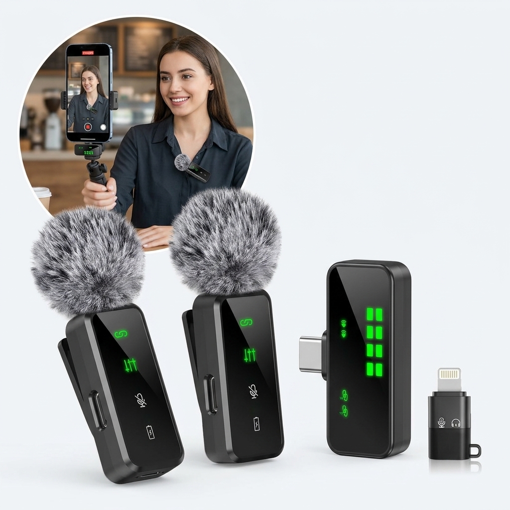 Streaming Mic Condenser - Wireless Lavalier Microphone Clip On Mini
