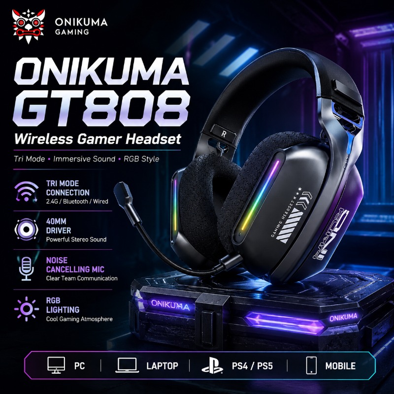 ONIKUMA GT808 Wireless Gaming  - Esports Gaming Headphones ulasan dan harga