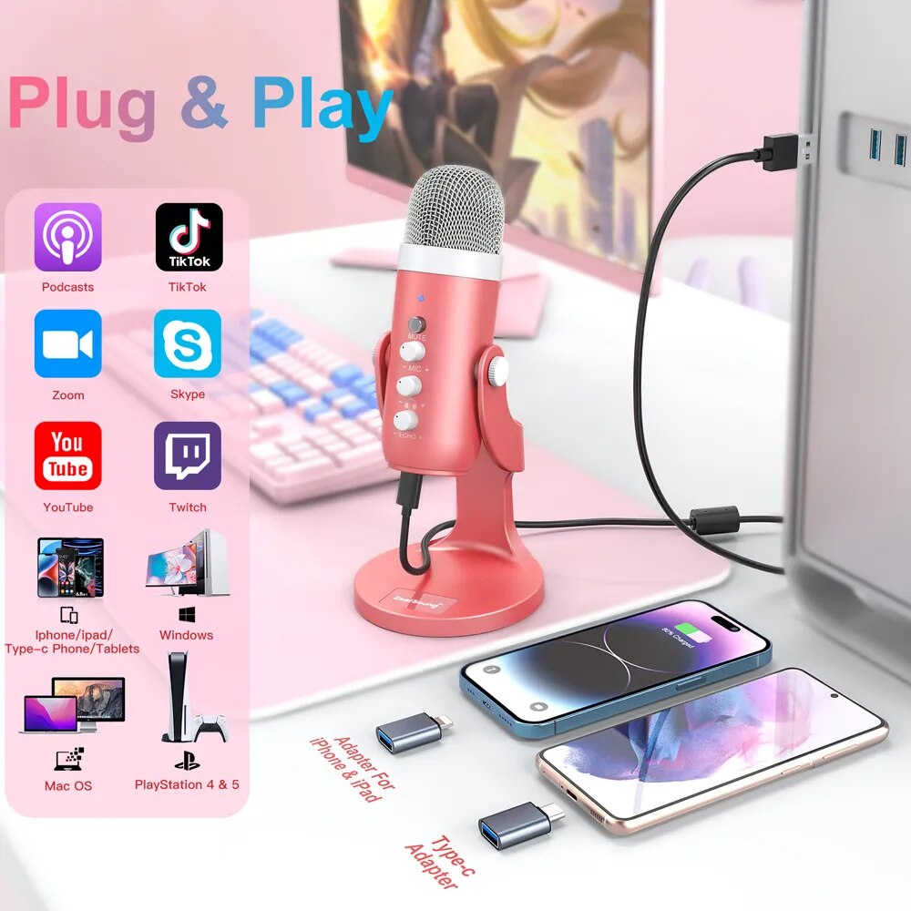 Haomuren USB Condenser Microph - Streaming Mic Condenser ulasan dan harga