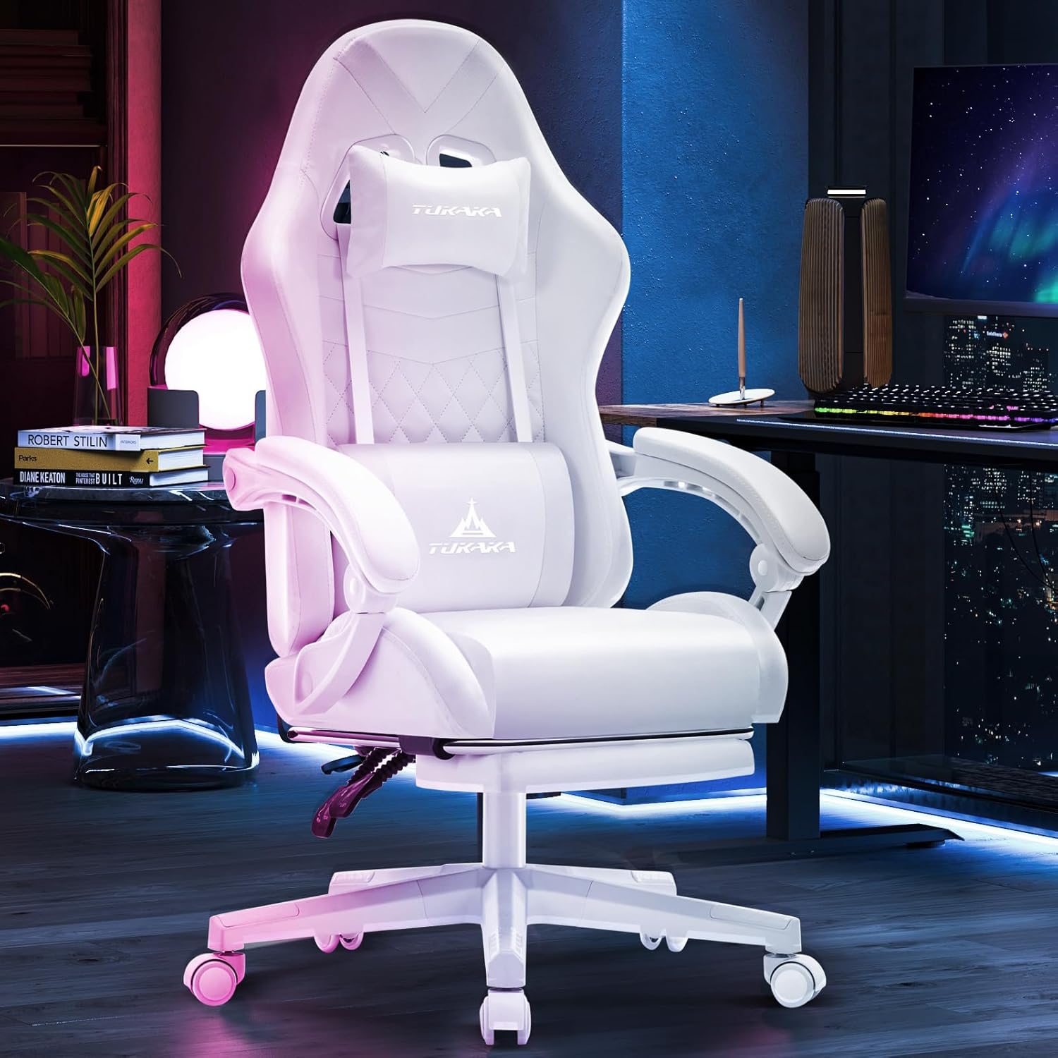 White Ergonomic Gaming Chair w - Gaming & Esports District ulasan dan harga