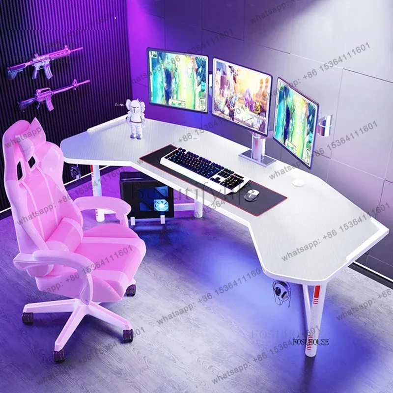 White Computer Desk Office Fur - Esports Gaming Furniture ulasan dan harga