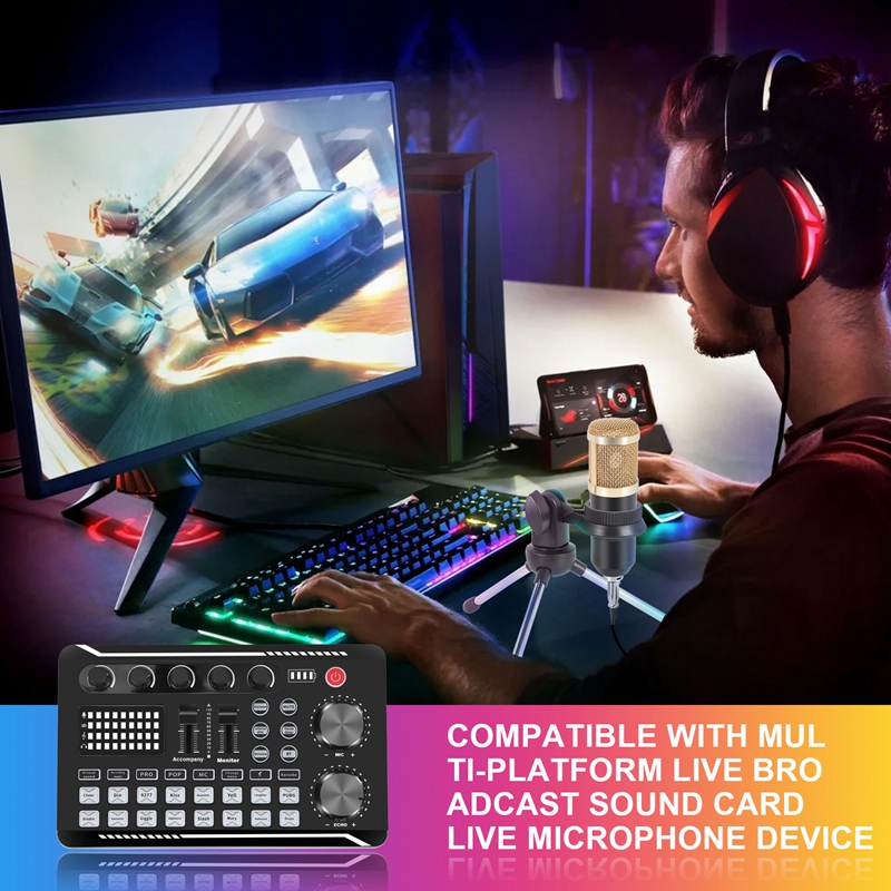 F998 Sound Card Kit,BM-800 Mic - Streaming Mic Condenser ulasan dan harga